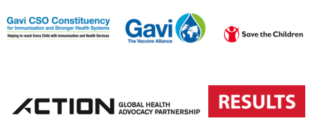 Partner logos: Gavi, Save the Children, ACTION, Gavi CSO Constituency, RESULTS UK