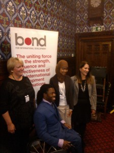 Picture of speakers: Caroline Harper, CEO of SightSavers, Ade Adepitan, Annisa Rahmania and Lynne Featherstone MP.